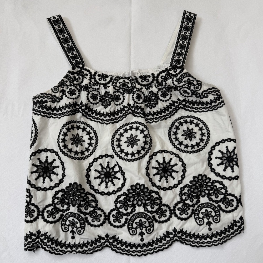 Design History Embroidered Eyelet Blouse Women White Black Floral Boho Tank Top